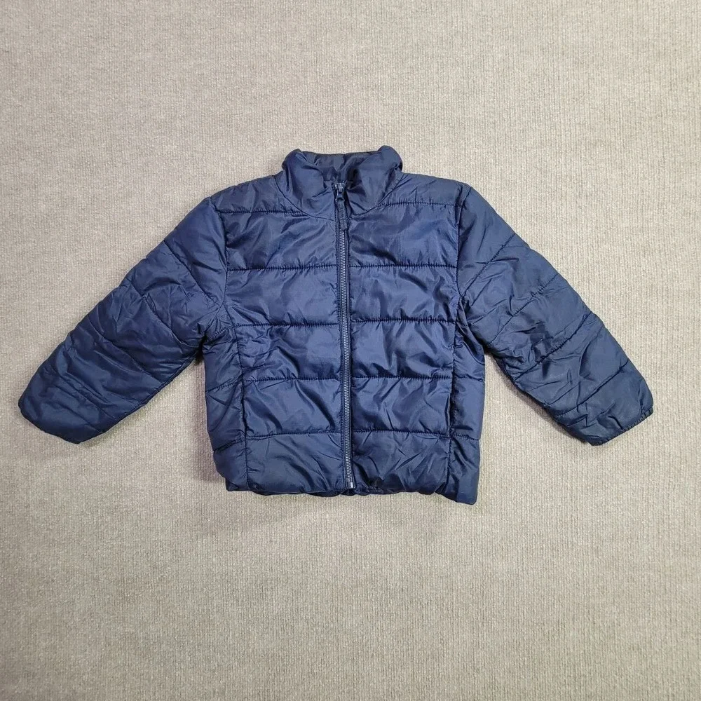 The Children's Place Puffer Jacket Boys‎ XS Navy Quilted Zip Up Winter Jacket